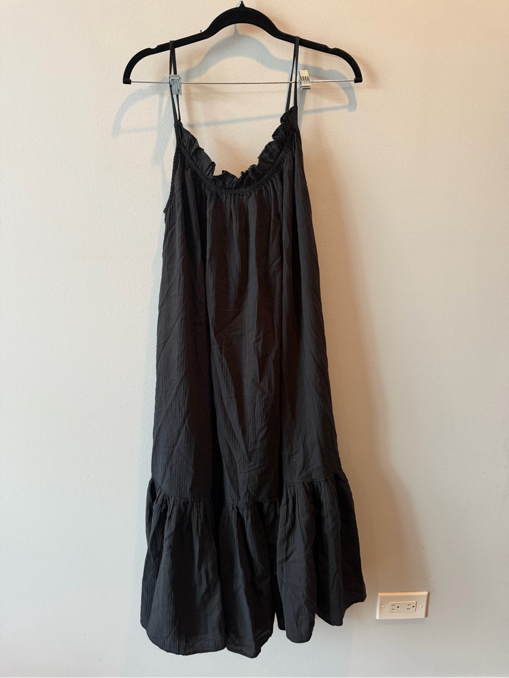 J. Crew Black Ruffled Spaghetti-Strap Swim Coverup Dress